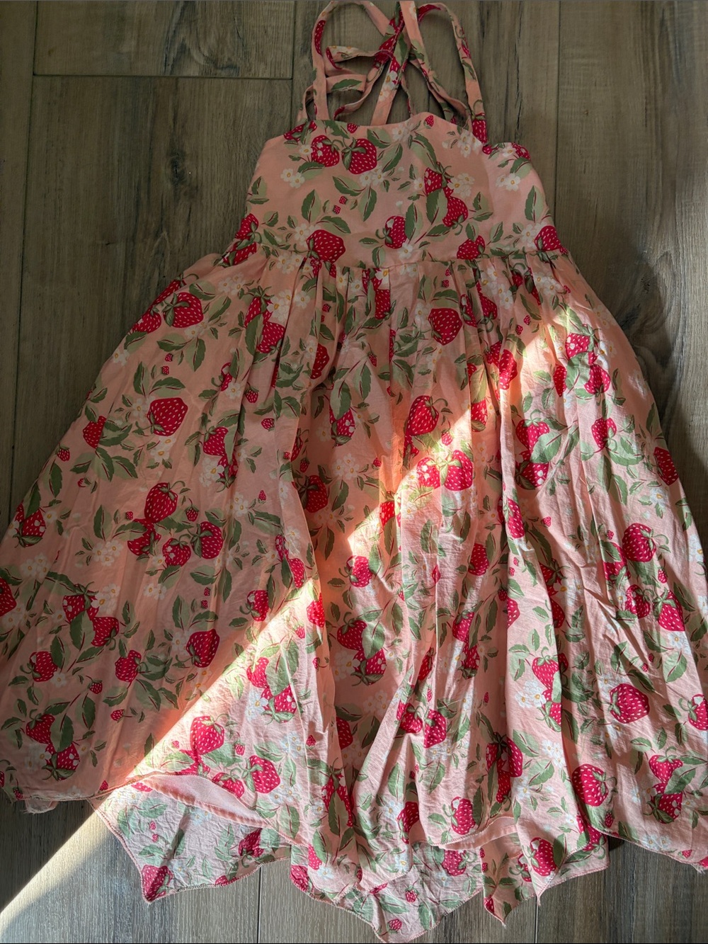 Girls Pink Strawberry Print Sundress